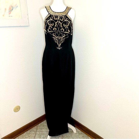 black and gold dress dillards Gold Sequin Embellished Off the Shoulder Shift Dress Black main image 0